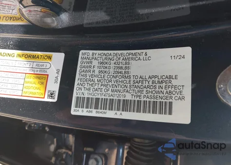 2025 Honda Accord Se z USA, uszkodzony, nr VIN 1HGCY1F47SA012019